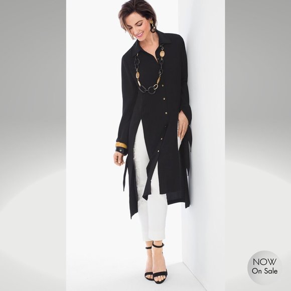 Chico's Tops - CHICO'S BLACK LABEL Black High-Slit Long Tunic | Size 1, US 8 | Retail $129